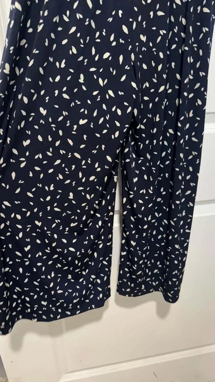 Navy White Wrap Romper Pocketed Summer Vacation Coastal Chic Medium